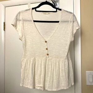Cloud Dancer Light Oatmeal Soft Short Sleeve Top XS